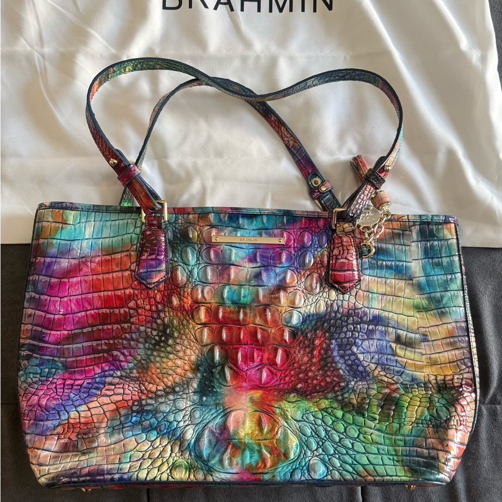 Rare BRAHMIN Awestruck Melbourne Medium Asher Leather Tote Bag Rainbow Multi HTF - Picture 3 of 14